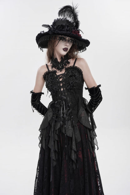 Black Ruffled Lace Lace-Up Slim Women's Gothic Overbust Corset