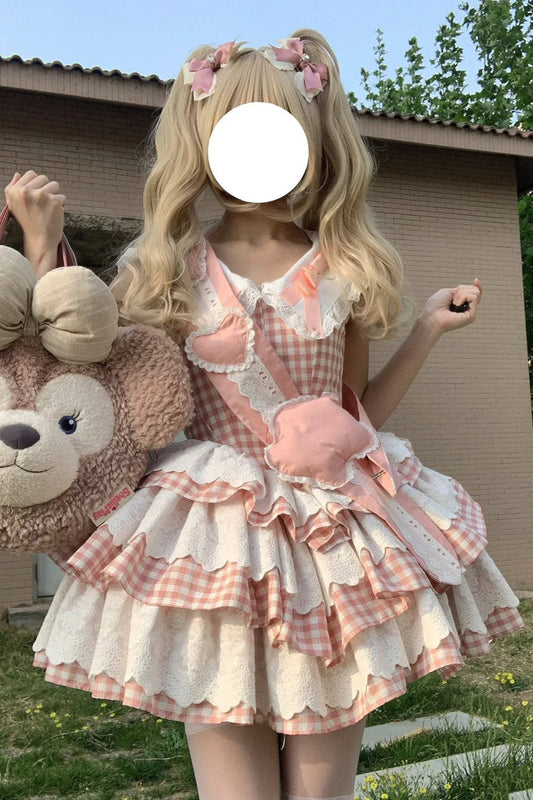 Pink [Star Grant Angel] Triple-Layered Print Ruffle Sweet Lolita Dress