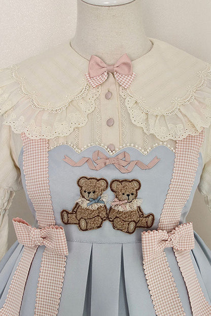 Blue Sheep & Bear Print Alice Girl Bowknot Ruffled Sweet Lolita JSK Dress