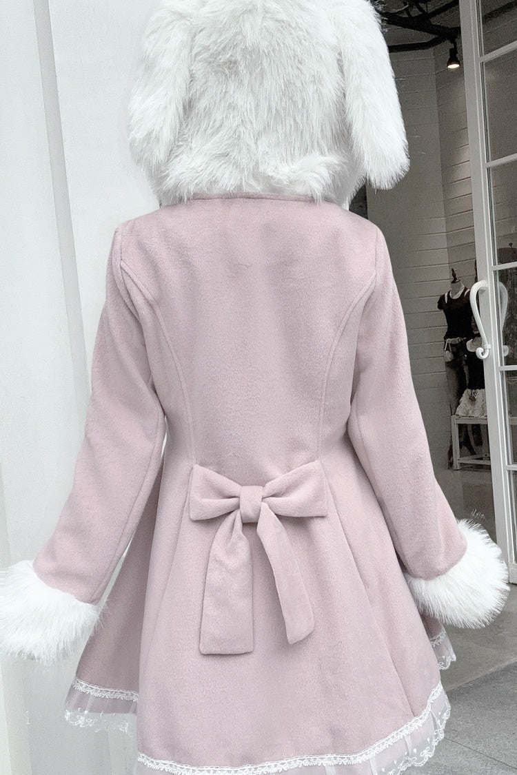 Pink Long Sleeves Bowknot Rabbit Ears Detachable Hooded Japanese Jirai Kei Coat