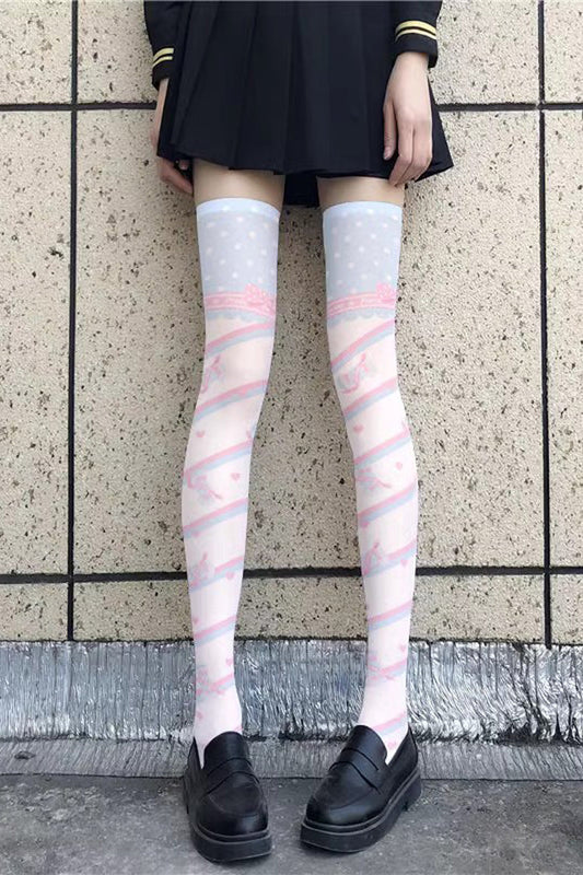 Cute Anime Print Sweet Japanese Lolita Over The Knee Socks 10 Styles