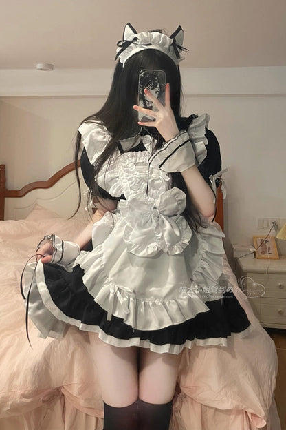 Black/White Maid Short Sleeves Ruffle Plus Size Sweet Lolita Dress
