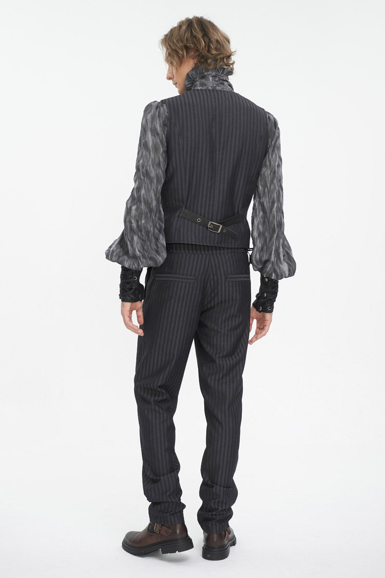 Black Striped V Collar Stitching Slim Men's Gothic Vest
