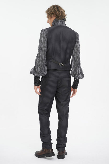 Black Striped V Collar Stitching Slim Men's Gothic Vest