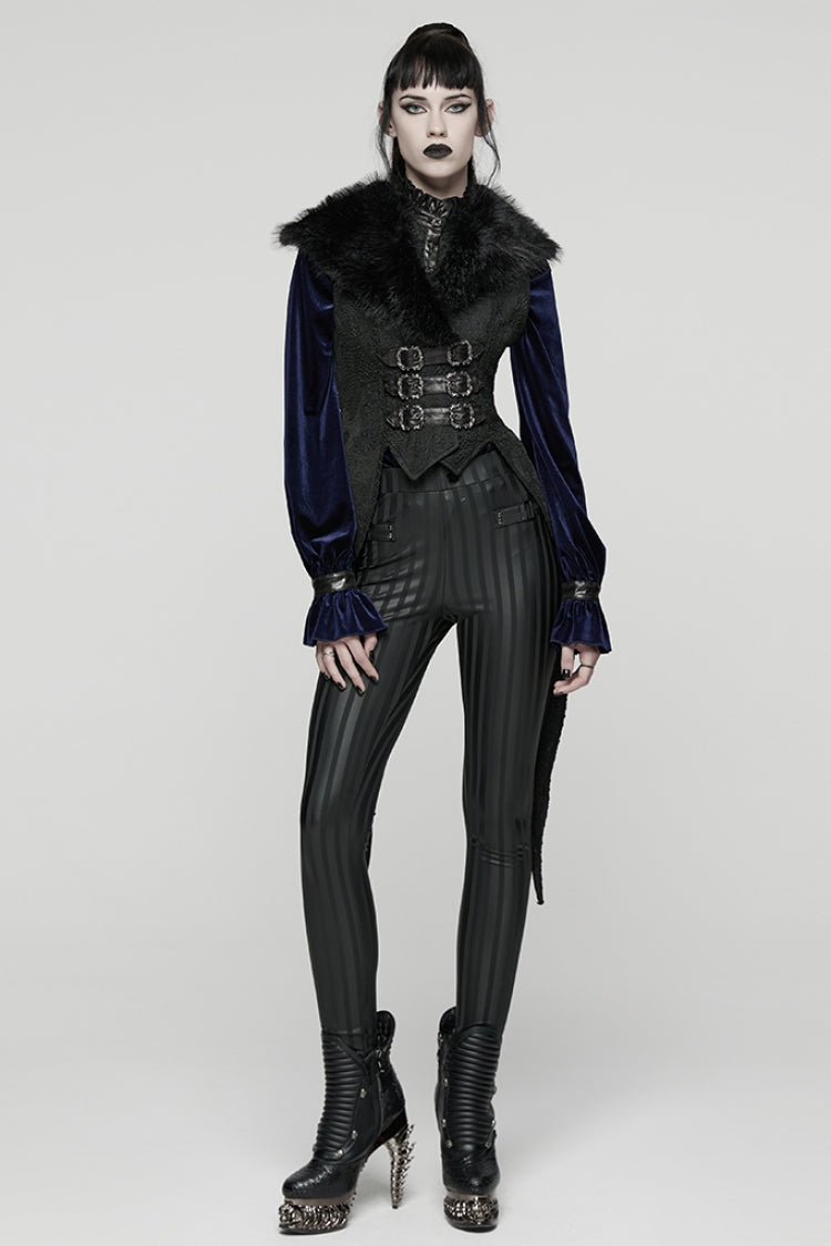 Black Sleeveless Jacquard Buckled Swallow-tailed Women's Gothic Vest