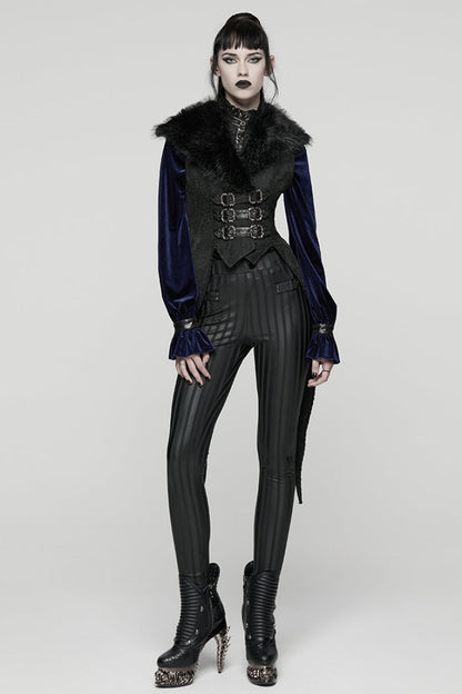 Black Sleeveless Jacquard Buckled Swallow-tailed Women's Gothic Vest