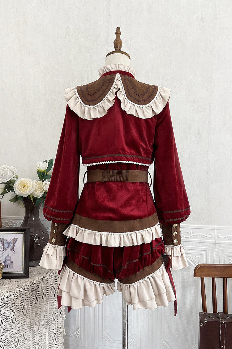 Red Courtly Stand Collar Long Sleeves Ruffle Classic Prince Ouji Lolita Set