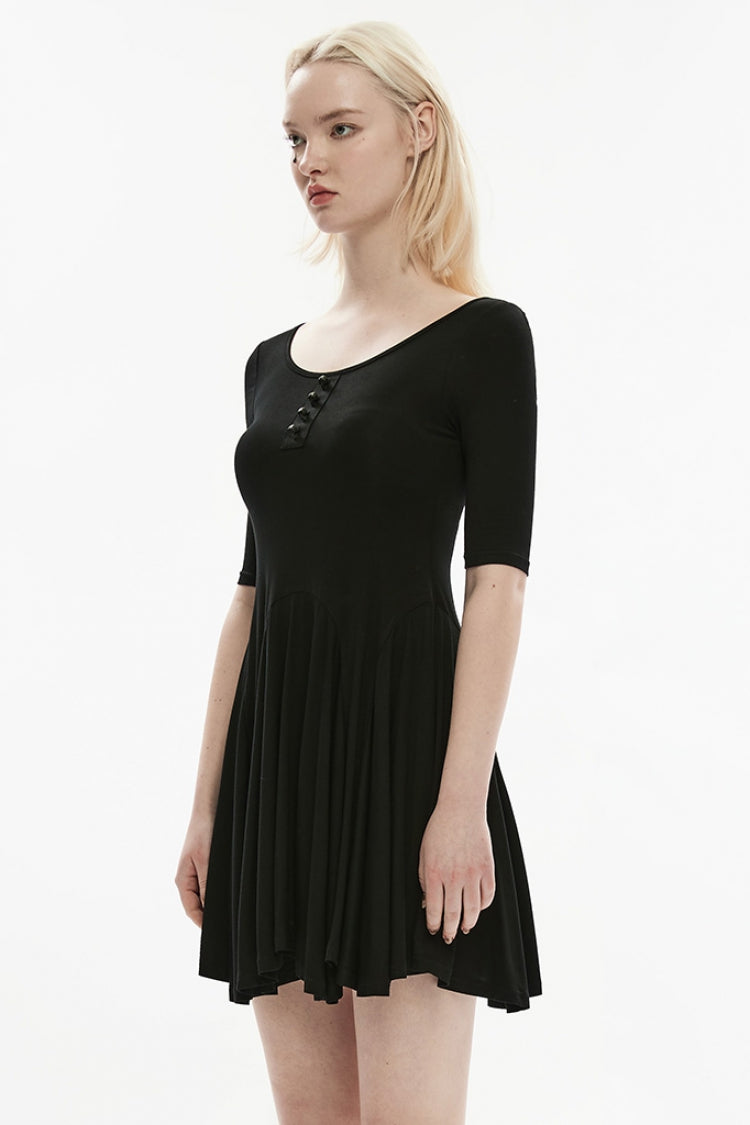 Black Round Collar Half Sleeves Skull Single-Breasted Women's Gothic Dress