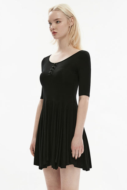 Black Round Collar Half Sleeves Skull Single-Breasted Women's Gothic Dress