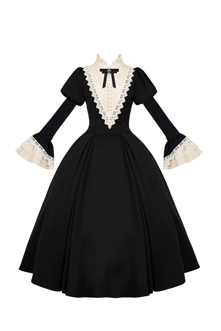 Black [Letters and Poems·Nocturne] Nun Long Sleeves Ruffle Gothic Lolita Long Dress