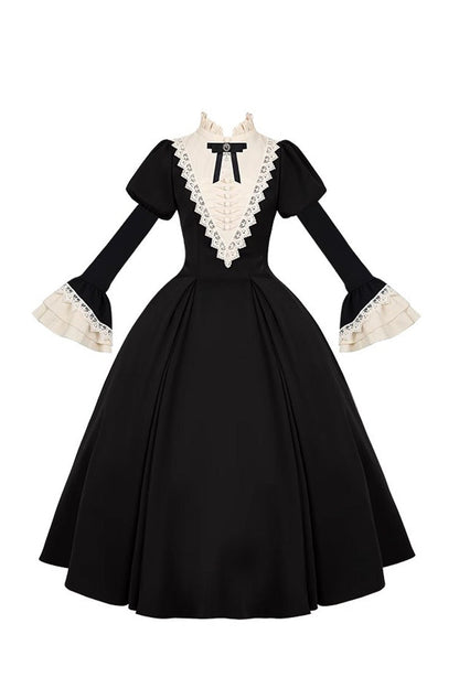 Black [Letters and Poems·Nocturne] Nun Long Sleeves Ruffle Gothic Lolita Long Dress