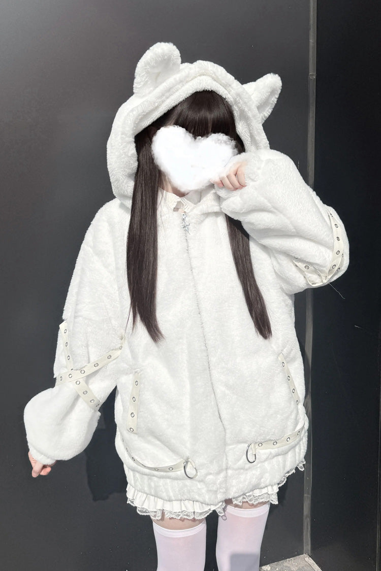 [Night Hunter] Cat Ear Long Sleeves Hooded Zippered Jirai Kei Coat 2 Colors
