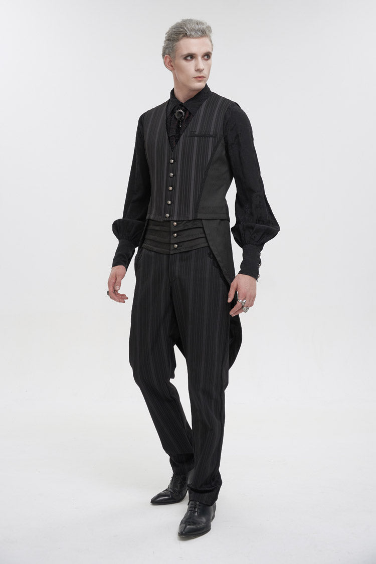 Black Retro Micro-Elastic Thick Stripe Stitching Three-Dimensional Texture Detachable Men's Punk Swallowtail Vest
