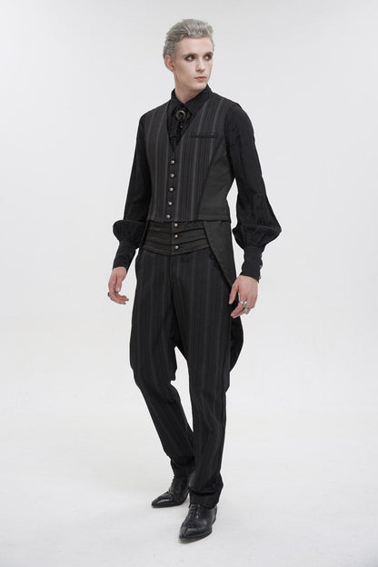 Black Retro Micro-Elastic Thick Stripe Stitching Three-Dimensional Texture Detachable Men's Punk Swallowtail Vest