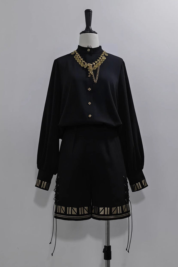 Black [Black Cat] Long Sleeves Print Embroidery Ouji Gothic Prince Handsome Lolita Blouse