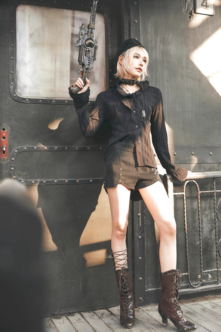 Black Stripe Print Rivet Ouji Fashion Lolita Shorts