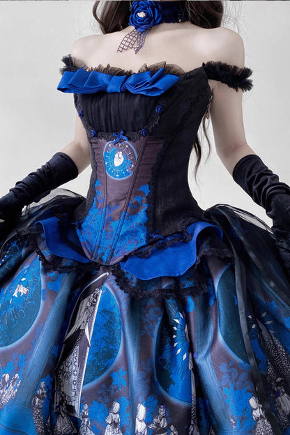 Blue [Dark Moon Corridor] Print Embroidery Gothic Lolita Dress Skirt