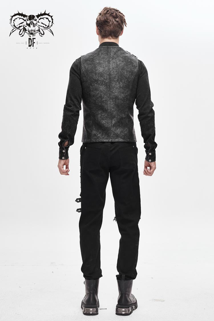 Gray V Neck Fog Flower Shoulder Loop Chest Lace Up Men's Punk Waistcoat