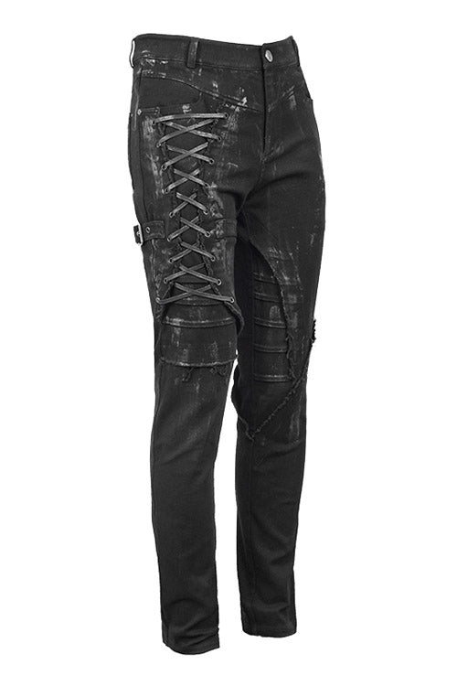 Black Punk Mecha Hand Painted Slim Mens Pants