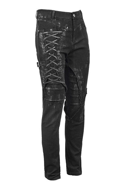 Black Punk Mecha Hand Painted Slim Mens Pants