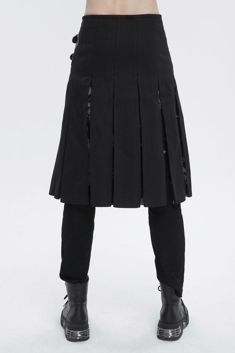 Black Tie-Dye Patchwork With Waist Bag Men's Gothic Skirt