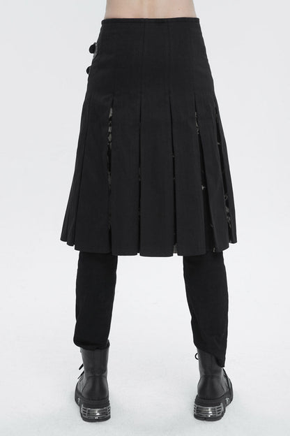 Black Tie-Dye Patchwork With Waist Bag Men's Gothic Skirt