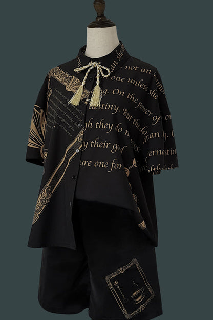 Black Handsome Little Prince Print Loose Short Sleeves Ouji Lolita Blouse