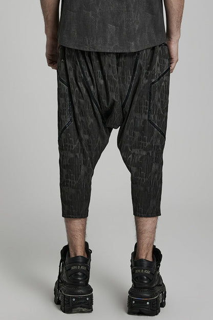 Black Stripes Print Baggy Men's Punk Pants