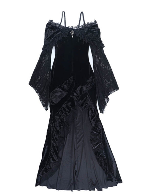 Off-Shoulder Lace Velvet Dress