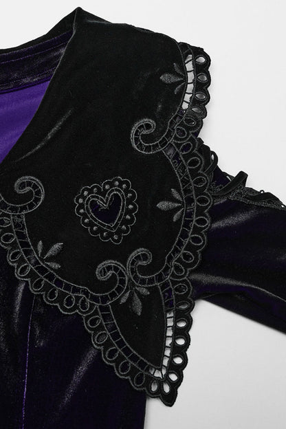 Black/Velvet Doll Collar Long Sleeves Gradient Embroidery Women's Gothic Prom Dress
