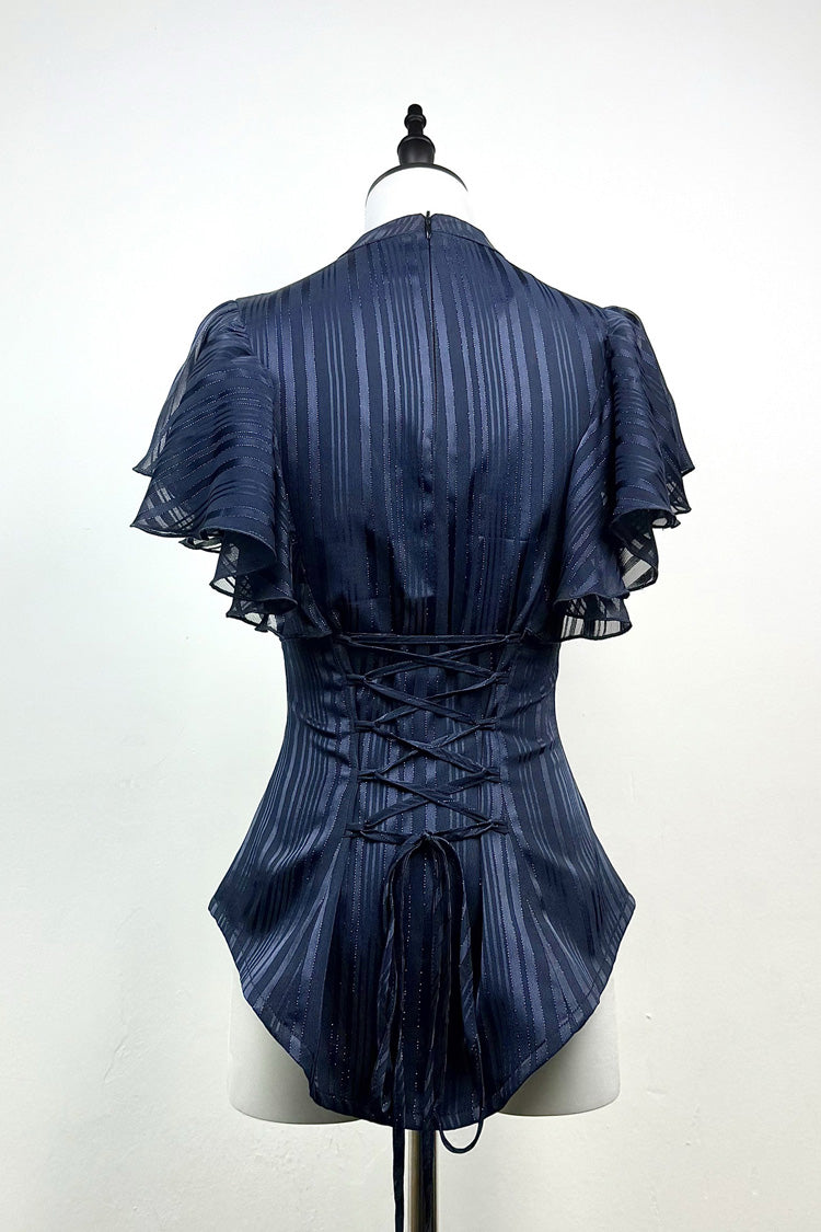 Blue Ruffled Bow Gothic Japanese Lolita Blouse