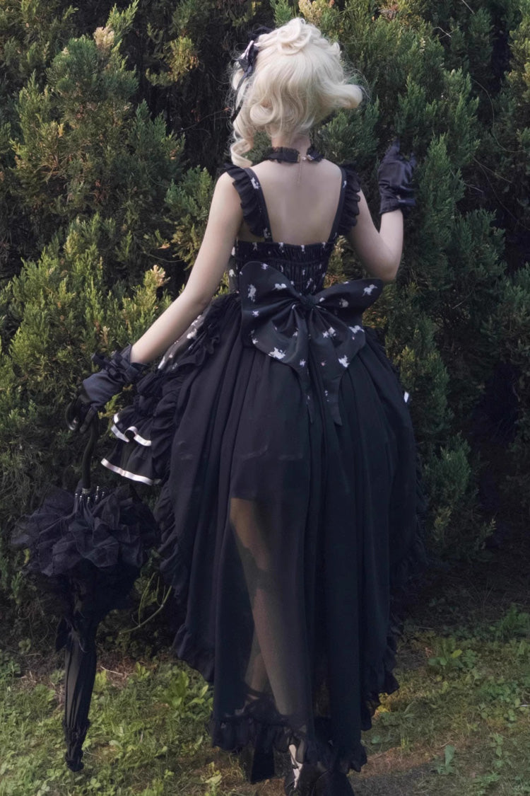 Black [Eros Kiss] Sleeveless Double-Layered Print Ruffle Bowknot Gothic Elegant Lolita Jsk Dress