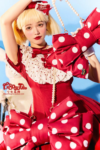 Red/White Polka Dot Print Bowknot Shaped Sweet Lolita Backpack