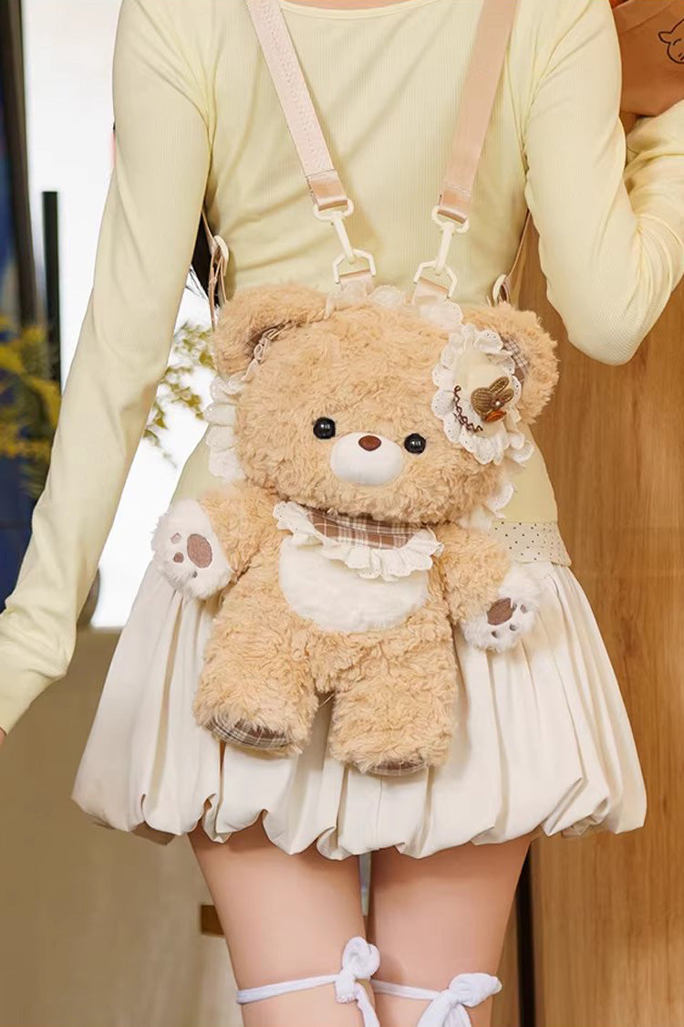 Brown [Little Bear Guli] Ruffled Plush Toy Sweet Lolita Backpack