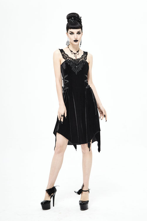 Black Sharp Angled Irregular Hem Gothic Dress