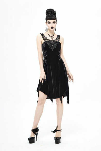 Black Sharp Angled Irregular Hem Gothic Dress