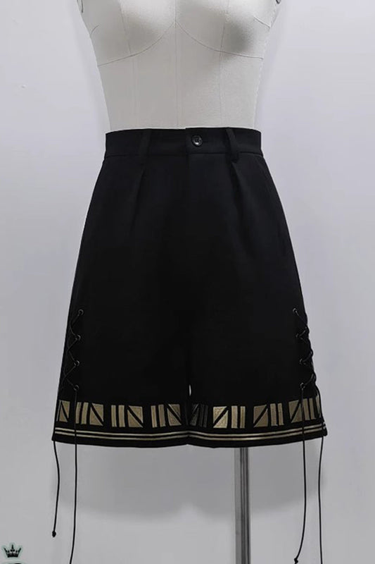 Black [Black Cat] Print Embroidery Ouji Gothic Vintage Prince Handsome Lolita Shorts