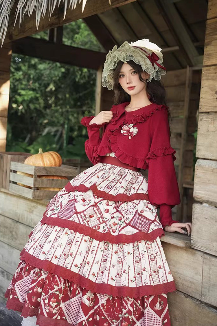 Red Multi-layer Sunflower Print Ruffle Embroidery Sweet Chinese Style Lolita Jsk Dress