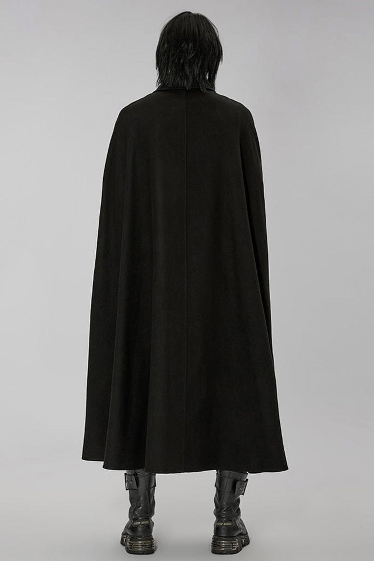 Black Punk Stand Collar Front Lacework Decorate Side Slit Long Men's Cloak