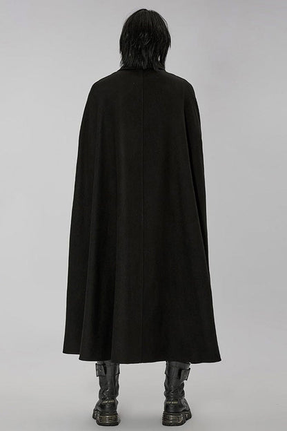 Black Punk Stand Collar Front Lacework Decorate Side Slit Long Men's Cloak