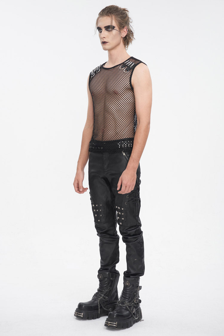 Black Round Collar Mesh Men's Gothic Vest