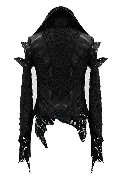 Black Punk Rock Short Front And Long Back Broken Holes Womens Jacket