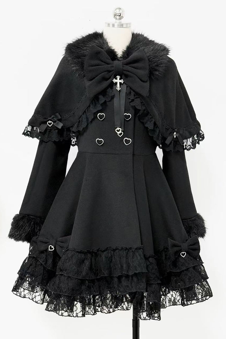 Magician Long Sleeves Removable Cape Bowknot Lace Gothic Jirai Kei Coat