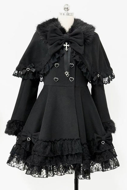 Magician Long Sleeves Removable Cape Bowknot Lace Gothic Jirai Kei Coat