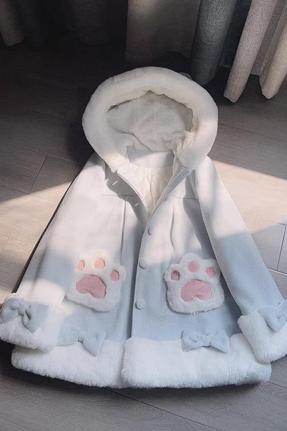 Calico Cat Long Sleeves Bowknot Hooded Daily Sweet Lolita Coat 3 Colors