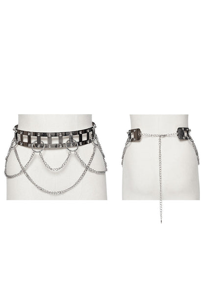 Silver Women's Punk Studded Metal Chain Belt