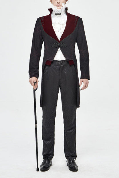 Black And Red Retro Embroidered Mens Gothic Coat