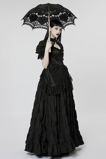 Black Short Puff Sleeves Ruffle Hanayome Stitching Lace Women's Gothic Dress
