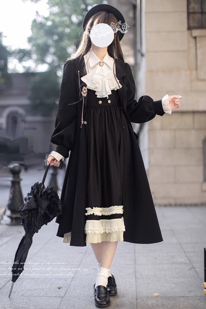 Black [Hathaway] Ruffle Bowknot Lace Elegant Lolita Jumper Dress