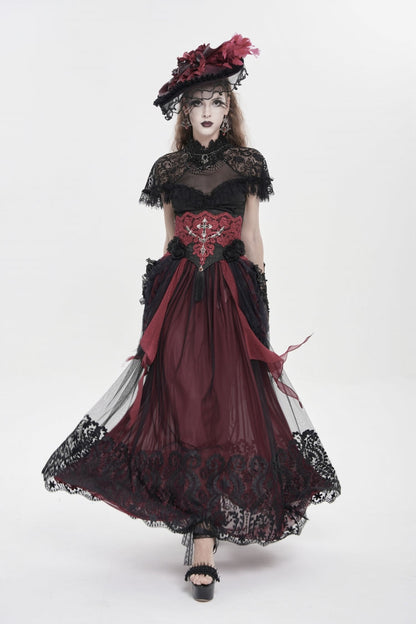 Black/Red Embroidered Lace Women's Gothic Underbust Corset Embroidered Rose Cross Underbust Corset